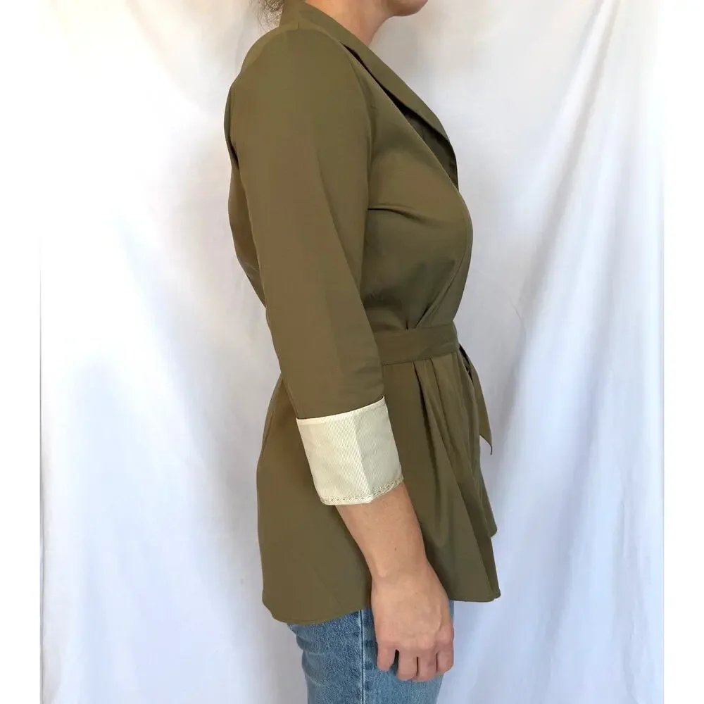 Lafayette 148 Button Up Tunic Shirt, Khaki Olive Green, 10 - Picture 2 of 8